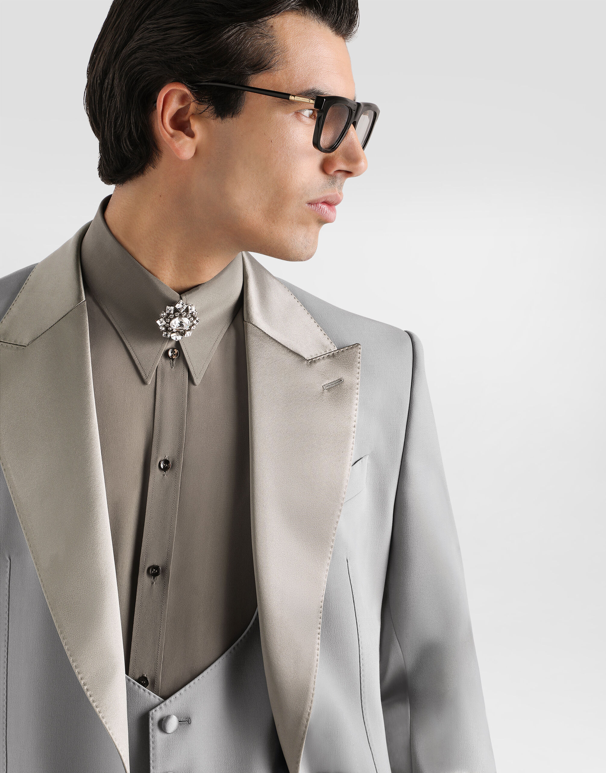 Sicilia light single-breasted micro-rib tuxedo jacket in Grey for