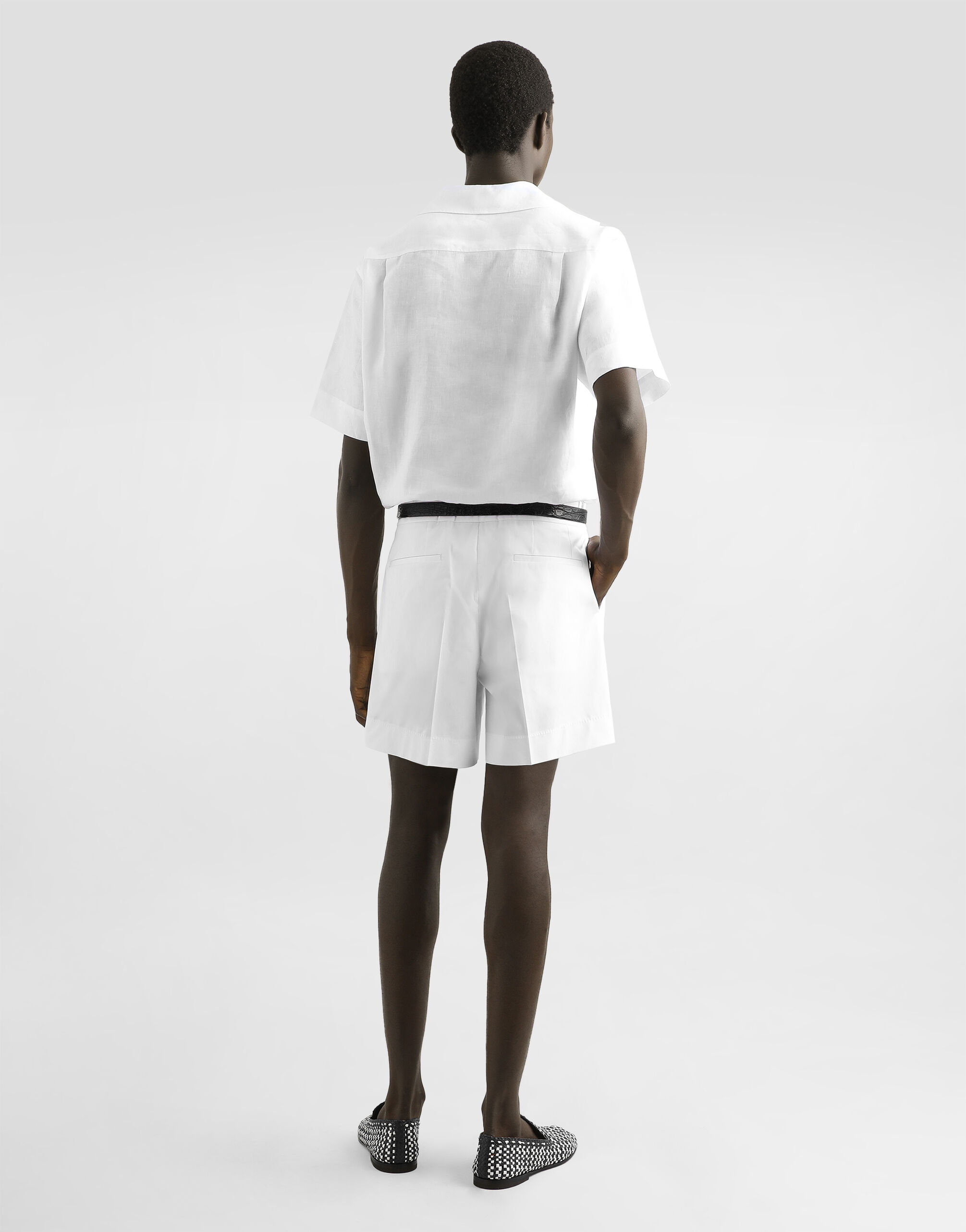 Cotton gabardine shorts with double darts in White for Men