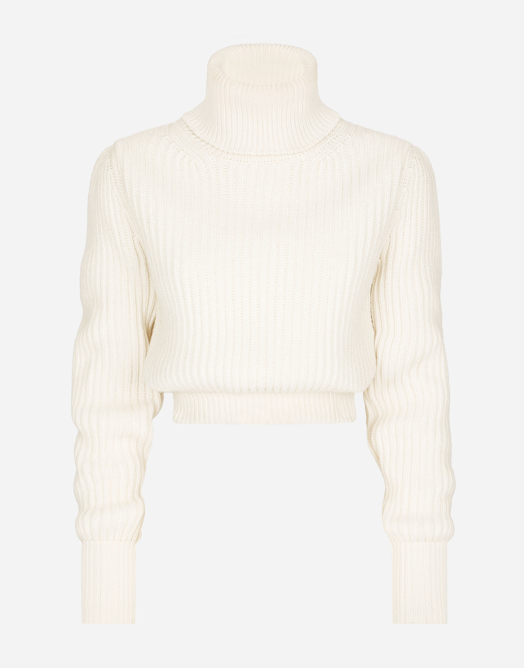 Dolce & Gabbana Wool fisherman’s rib turtle-neck sweater with DG logo White FXJ16ZJEMM0