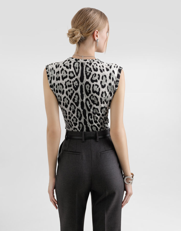 Dolce & Gabbana Tanktop aus Seide Leoprint Drucken FXT04TJAHLA