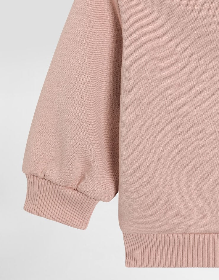 Dolce & Gabbana Hooded sweatshirt with leopard print heart-shaped patch Pink L2JWCTG7PSG