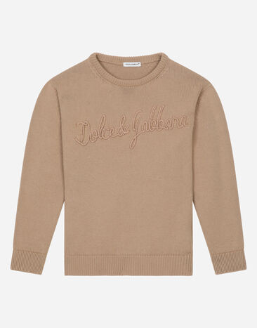 Dolce & Gabbana Cotton pullover with Dolce&Gabbana logo Beige L4KWE2JBCE0