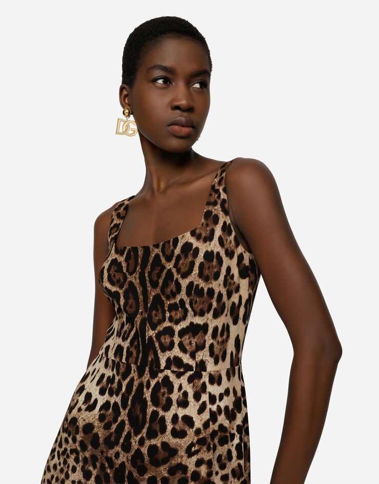 Dolce & Gabbana Charmeuse calf-length dress with leopard print Animal Print F6R7LTFSADD