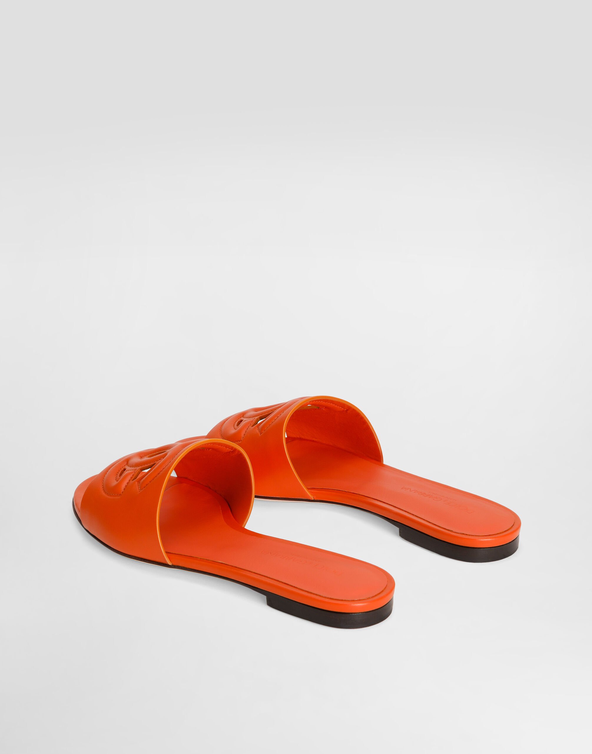 Calfskin sliders with DG logo in Orange for Women | Dolce&Gabbana® US