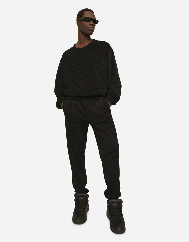 Dolce&Gabbana Jersey sweatshirt with flocked Dolce&Gabbana logo Black G9AQUTG7KV0