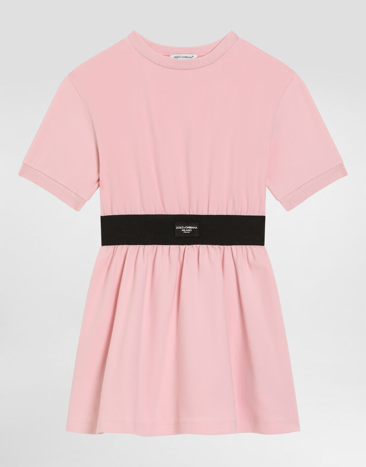 Dolce & Gabbana Jersey minidress with logo tag Pink L5JD8OG7M4U