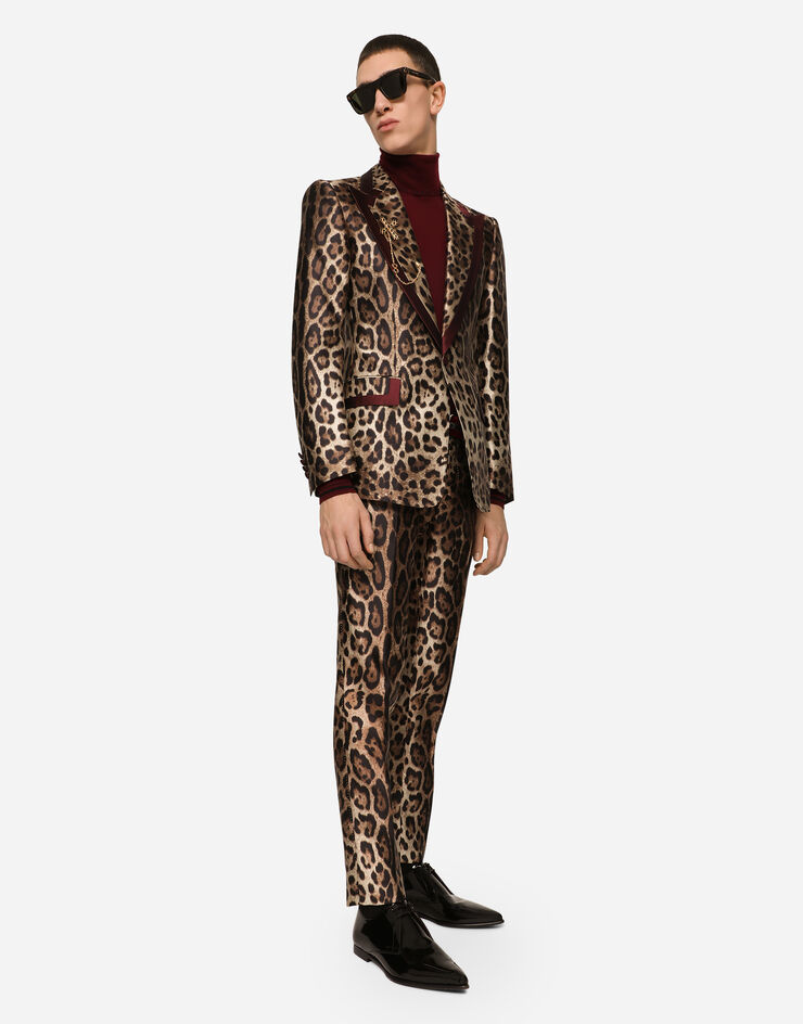Dolce & Gabbana Chaqueta casinò en mikado de seda con estampado de leopardo Multicolor G2OH2TIS1B8