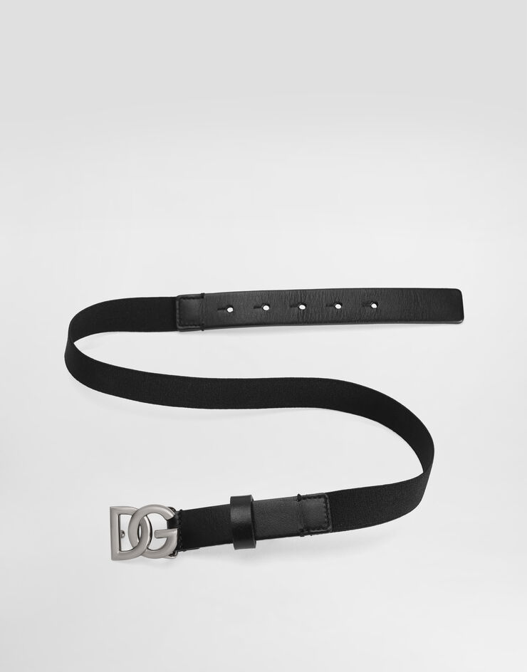 Dolce & Gabbana Ceinture en tissu extensible et cuir de veau Noir EC0086AQ616