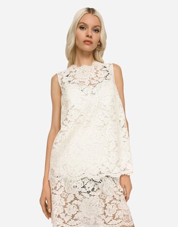 Dolce & Gabbana Branded stretch lace top White F73G9TFLRE1