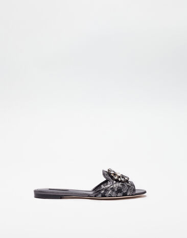 Dolce & Gabbana Lurex lace rainbow slides with brooch detailing Grey CQ0023AE637