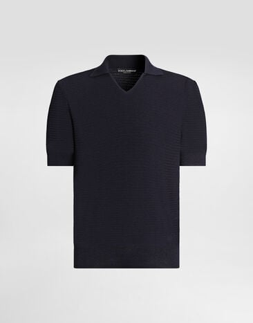 Dolce & Gabbana قميص بولو من حرير بتفاصيل تطريز بغرز دقيقة Blue GXZCAZJBSPU