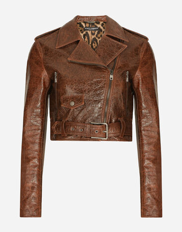 Dolce&Gabbana Bikerjacke aus Kunstleder aus beschichteter Baumwolle Braun F9Q81THUMSE