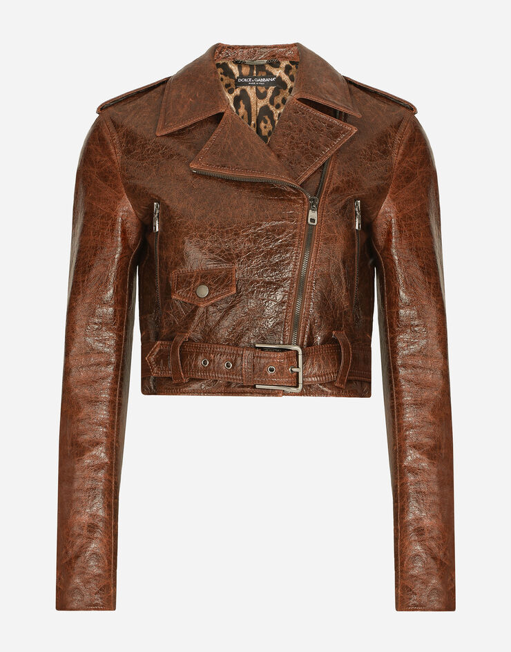 Dolce&Gabbana Bikerjacke aus Kunstleder aus beschichteter Baumwolle Braun F9Q81THUMSE