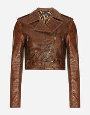 Dolce&Gabbana Coated cotton faux leather biker jacket Brown F4CPETFUWEU