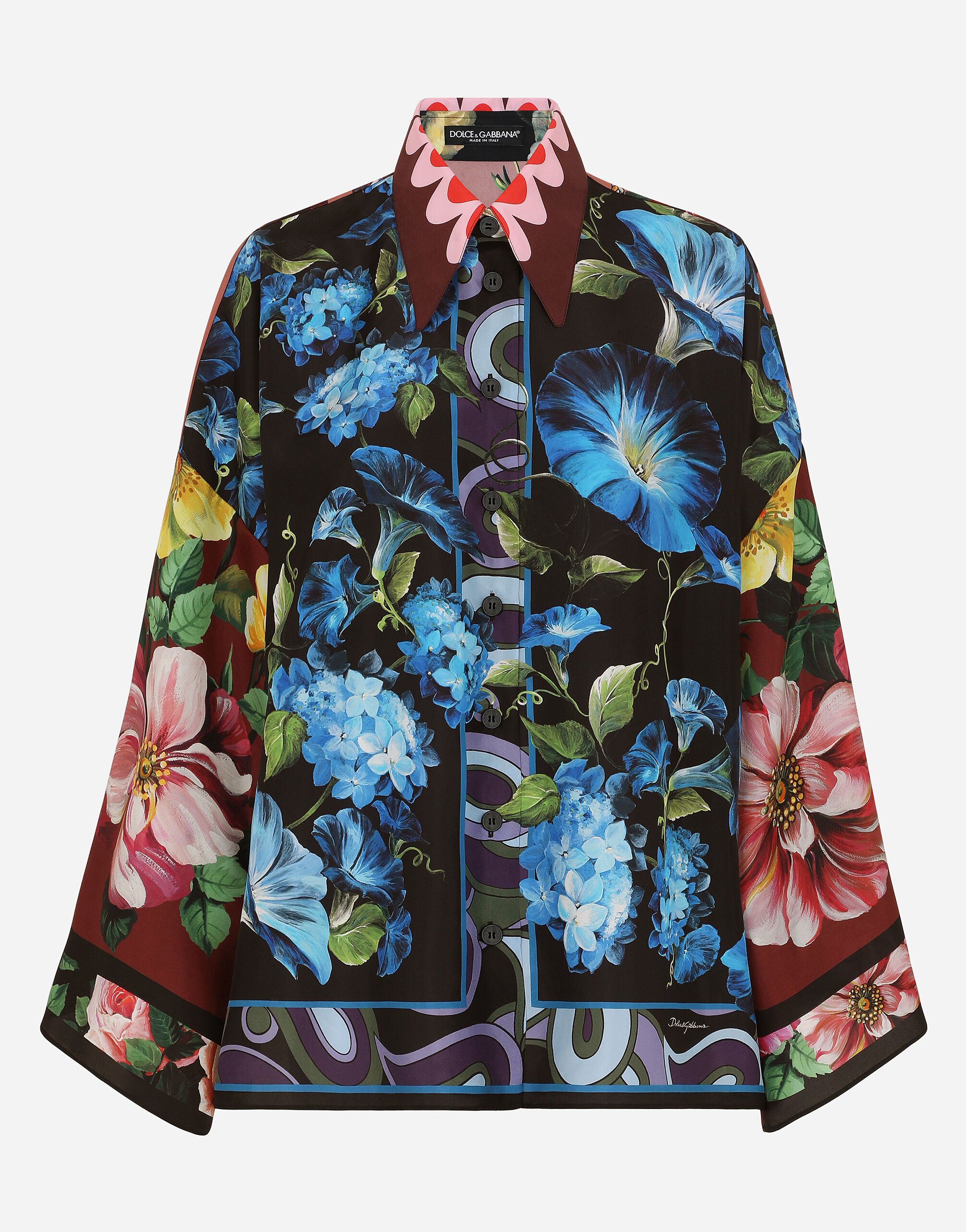 Dolce & Gabbana Camicia over in seta stampa fiori Stampa F5Q08THS5Q0