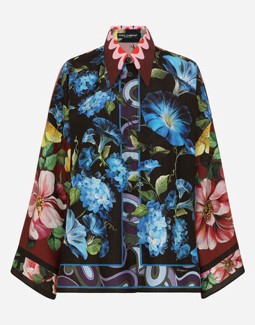 Dolce & Gabbana 플로럴 프린트 오버사이즈 실크 셔츠 머스터드 F5Q08THS5Q0