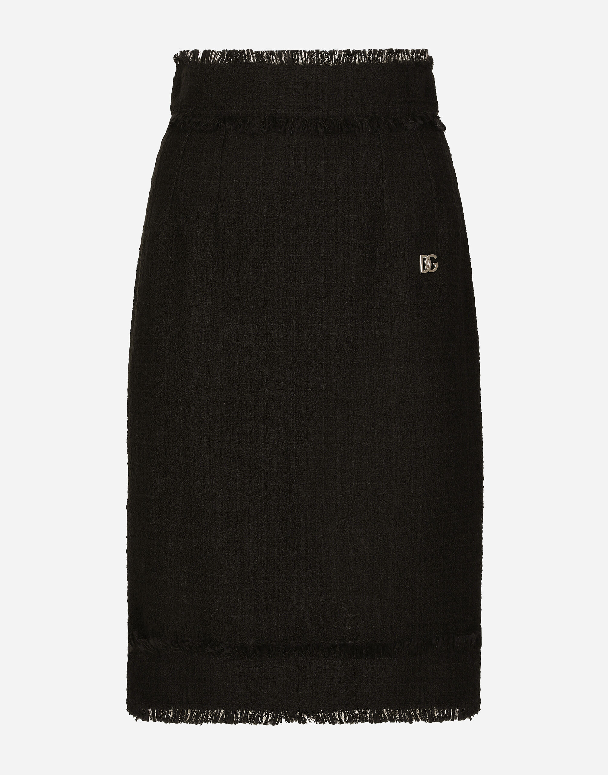Tweed midi skirt with DG logo in Black for Women Dolce Gabbana