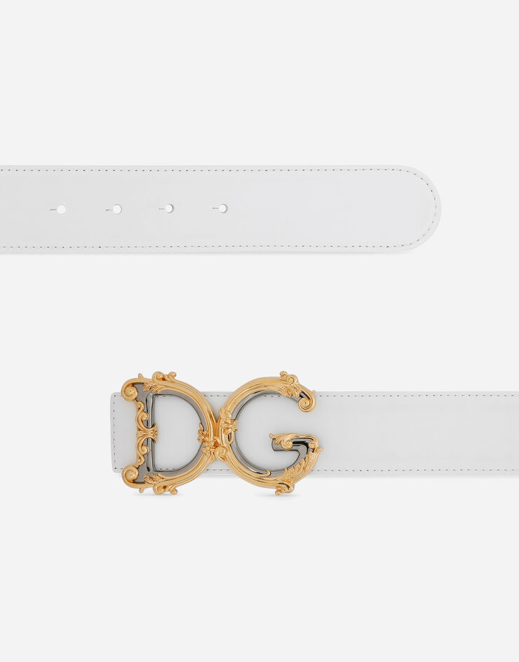 Dolce & Gabbana Leather belt with baroque DG logo White BE1517AZ831