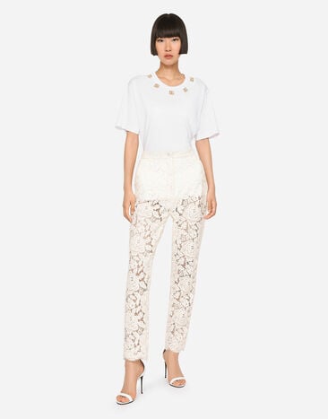Dolce & Gabbana Branded stretch lace pants White FTAM2TFLRE1