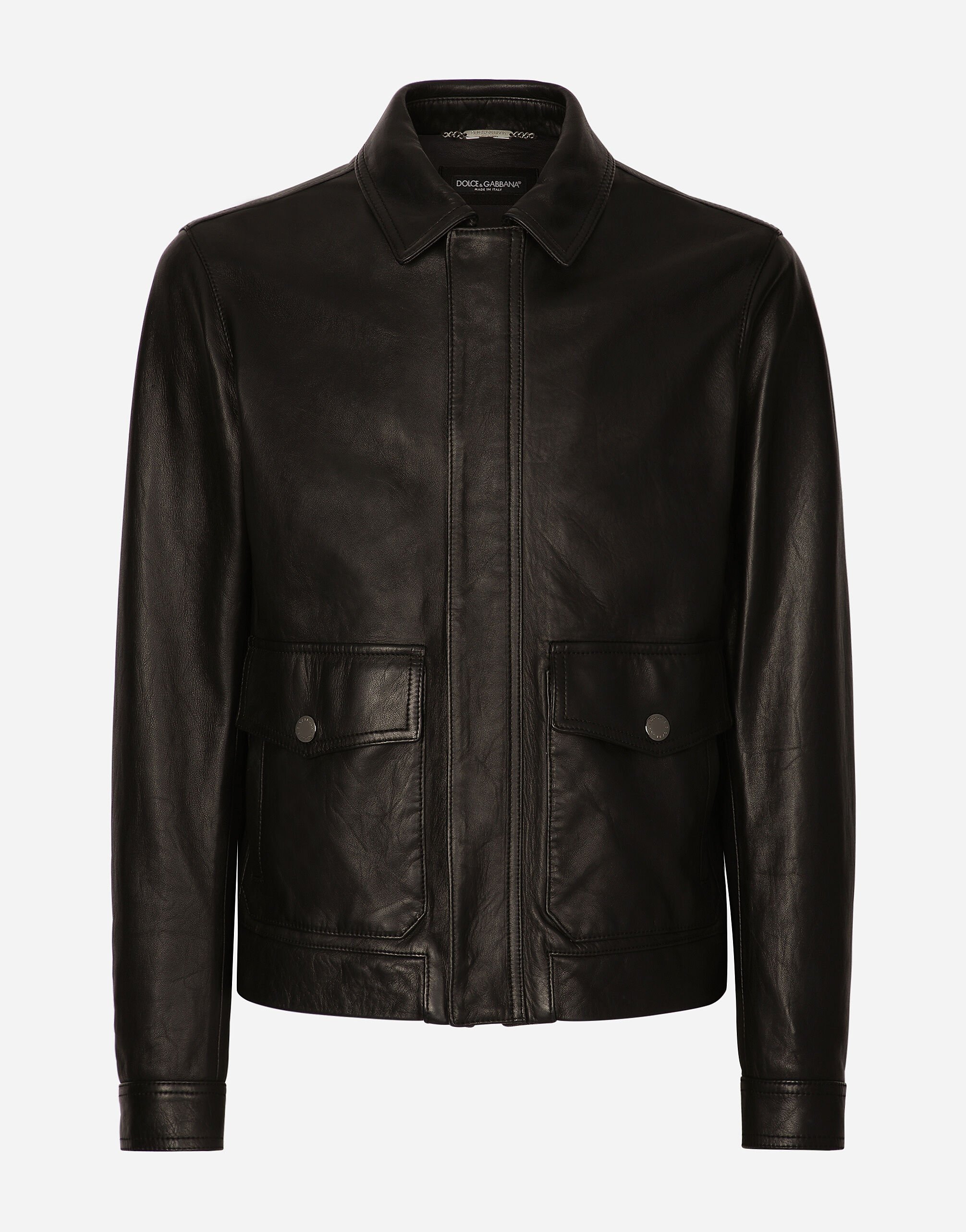 Dolce & Gabbana Lederjacke Schwarz G036CTFUSXS