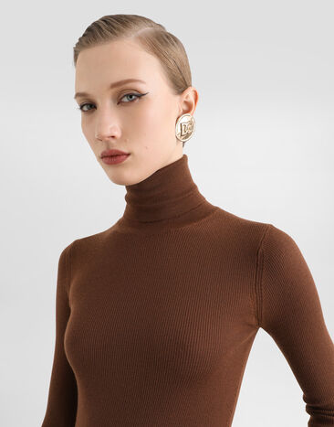 Dolce & Gabbana Ribbed cashmere turtleneck pullover Brown FXW95TJBW25