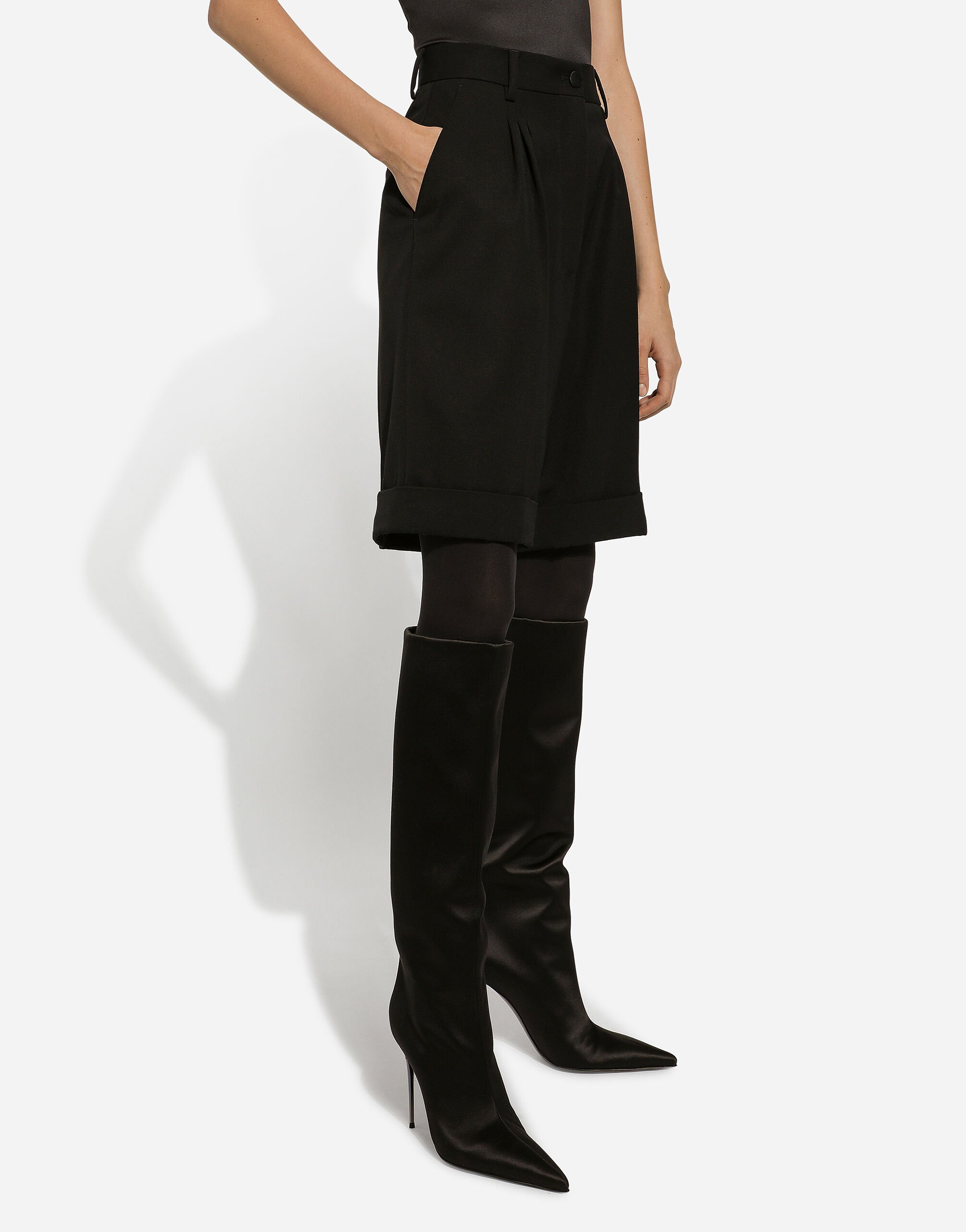 Wool gabardine shorts in Black for Women | Dolce&Gabbana® US