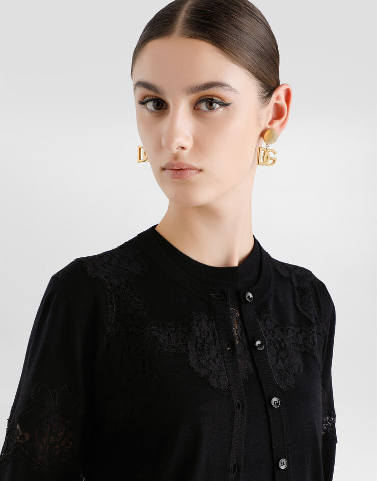 Dolce & Gabbana Wool cardigan with lace Black FXV05TJDVCS
