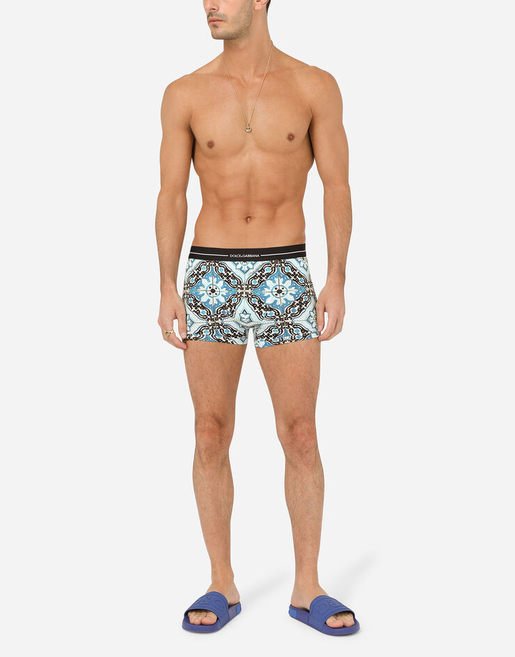 Dolce & Gabbana Cotton boxers with maiolica print on a sky blue background STAMPA MAIOLICA M3A03JHS7BH