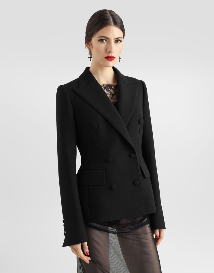 Dolce & Gabbana Chaqueta cruzada en crepé doble de lana Negro F26CITFU2L8