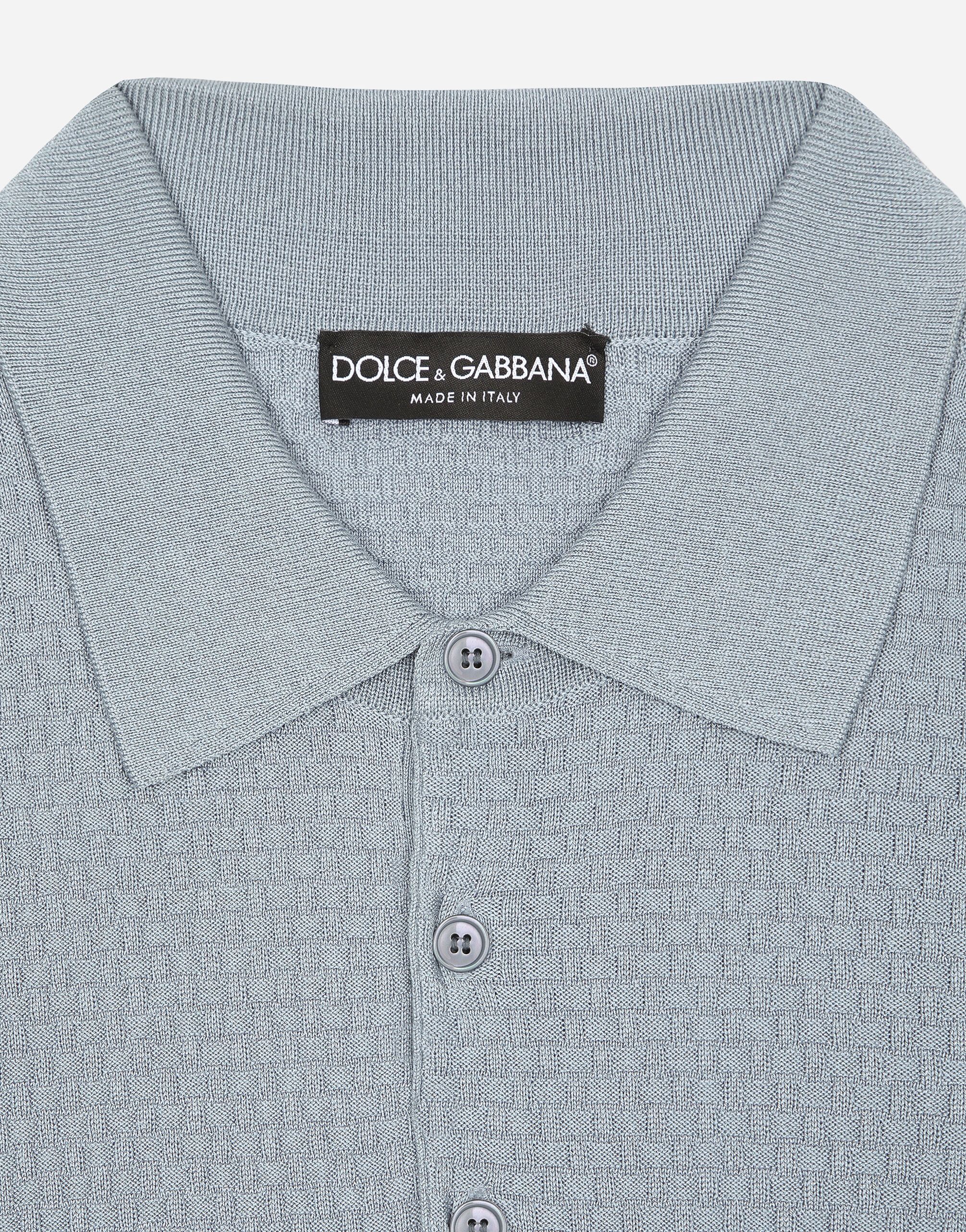 Stretch cotton polo-shirt with DG hardware in Azure for Men