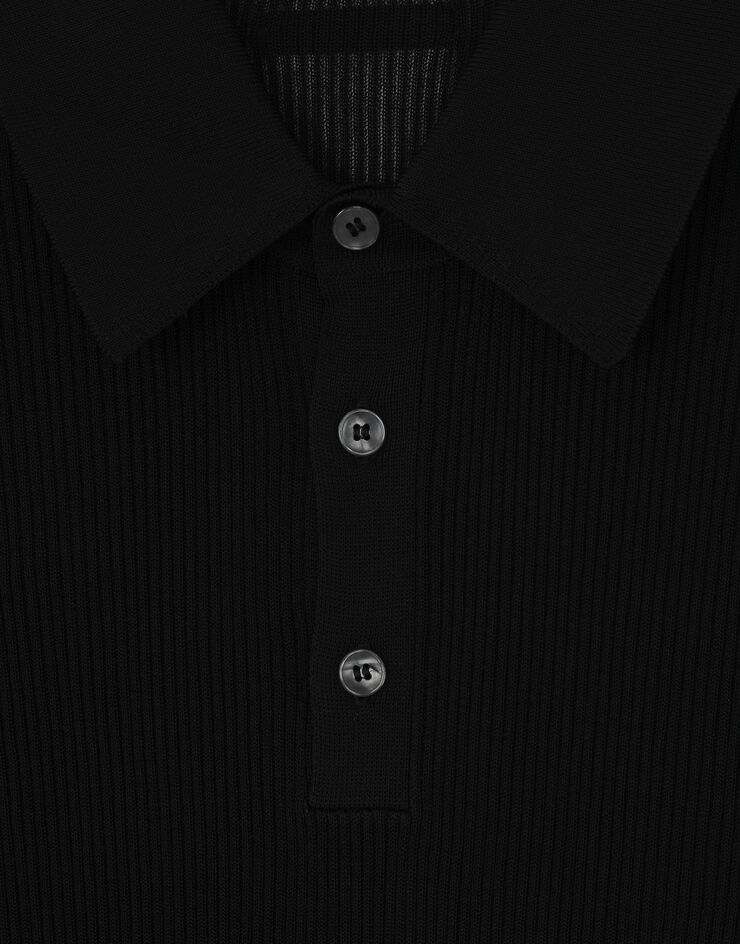 Dolce & Gabbana Джемпер поло из вискозы в рубчик черный GXS66TJFMW8
