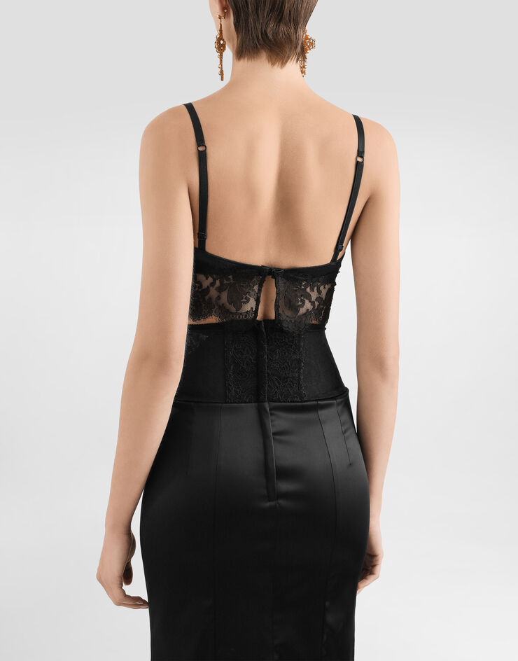 Dolce & Gabbana Bralette-Top aus Satin mit Spitze Schwarz O1C26TON07Q