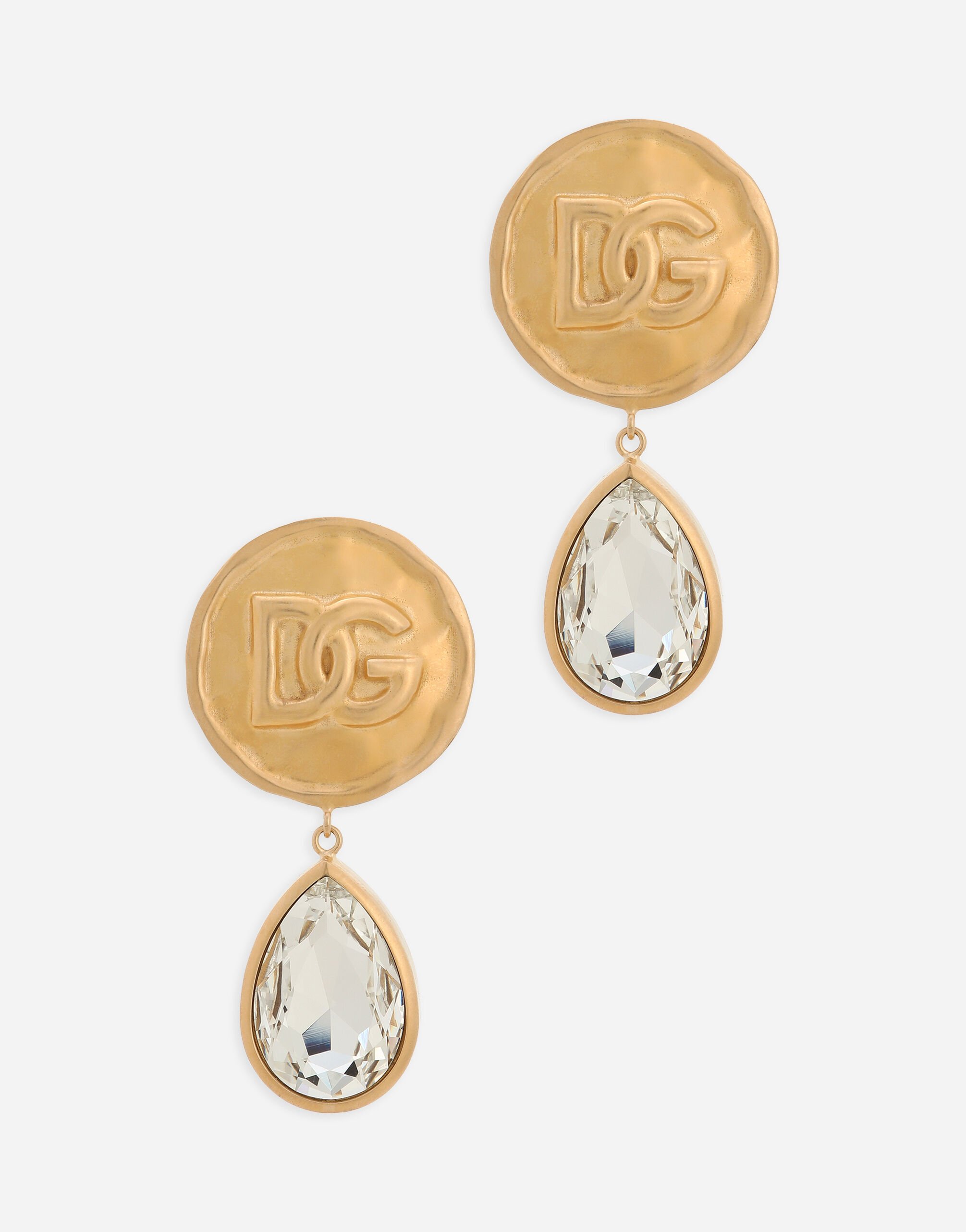 Dolce&Gabbana Earrings with logo coin and rhinestone pendants Black F6DKITFU1AT