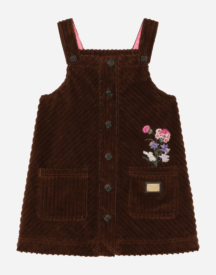 DolceGabbanaSpa Sleeveless corduroy dress with embroidery Brown L53DN8FUWEU