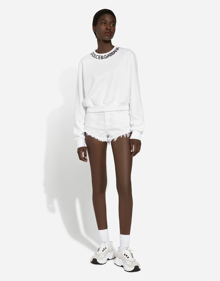 Dolce&Gabbana Sweat-shirt court en jersey à logo brodé sur le col Blanc F9P35ZGDB4A