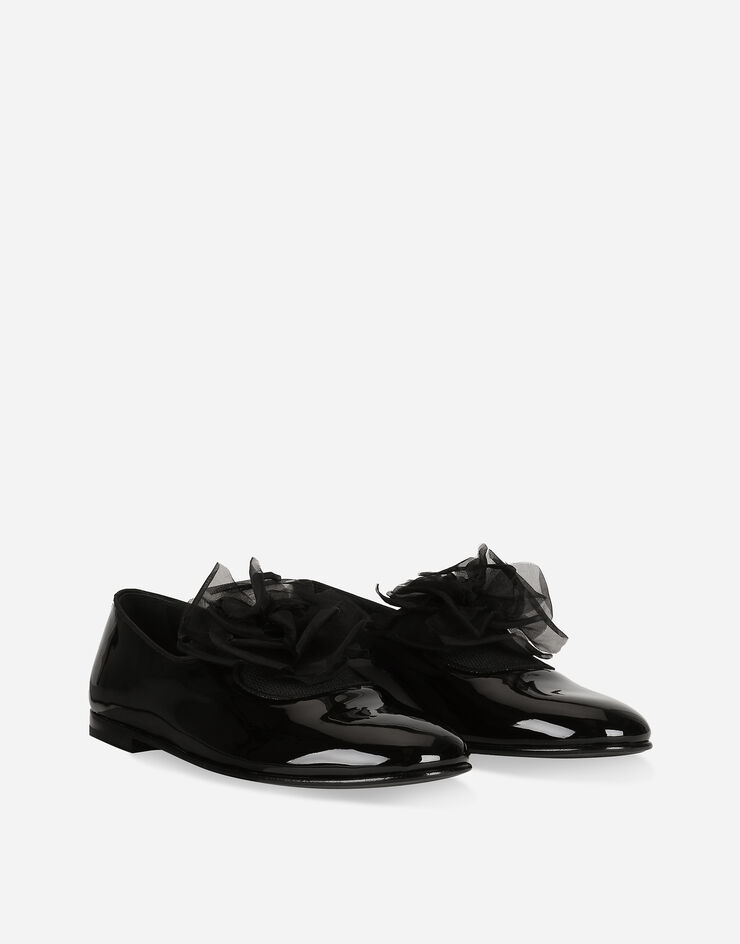 Dolce & Gabbana Patent leather slippers with flower appliqué Black A50645A3G48