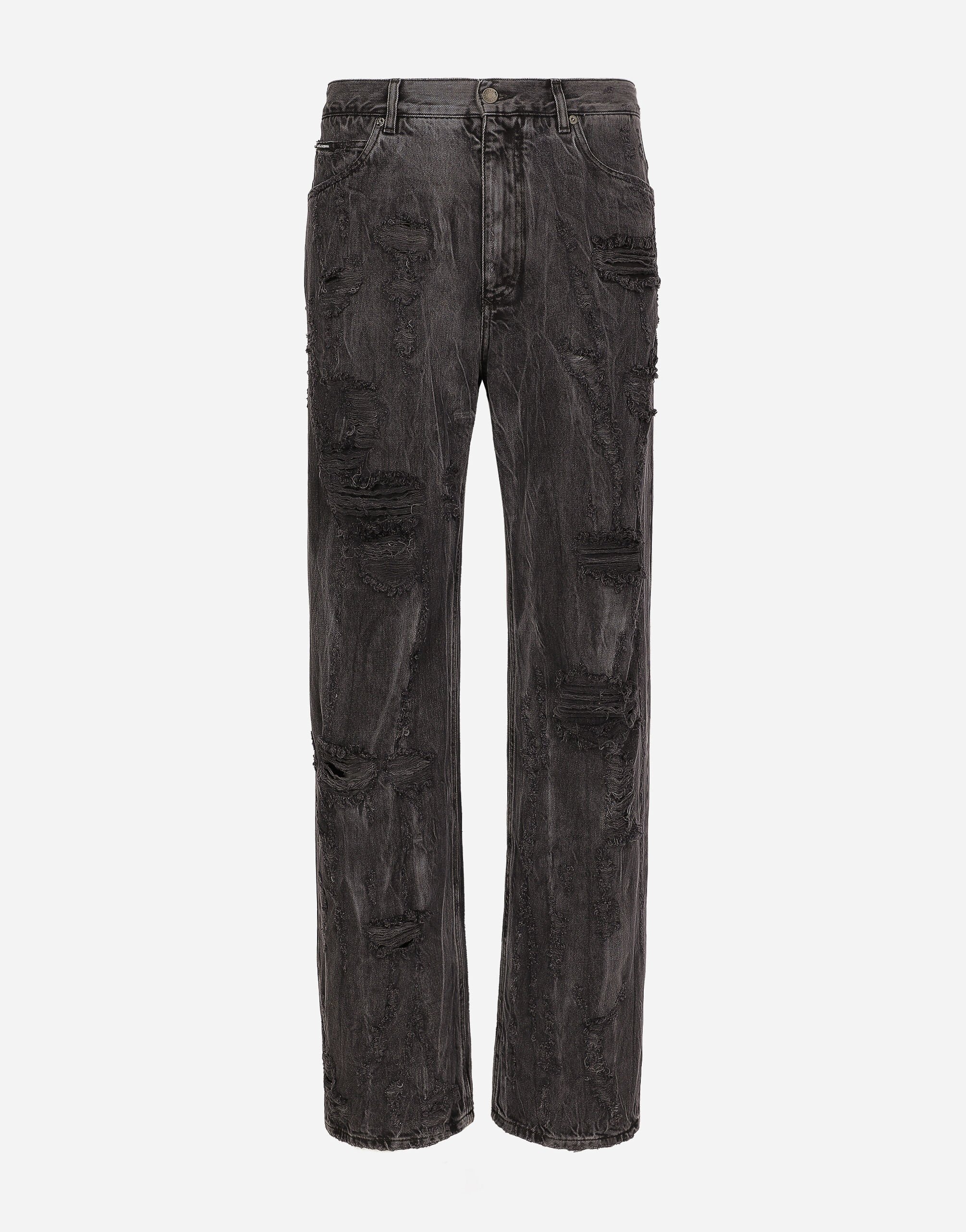 Dolce & Gabbana Washed oversize jeans with rips and abrasions Brown GV1FXTHUMG4