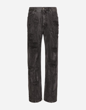 Dolce & Gabbana Washed oversize jeans with rips and abrasions Brown GV1FXTHUMG4
