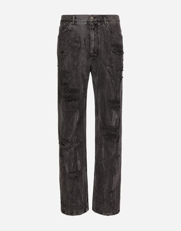 Dolce&Gabbana Washed oversize jeans with rips and abrasions Black G710PTFU26Z