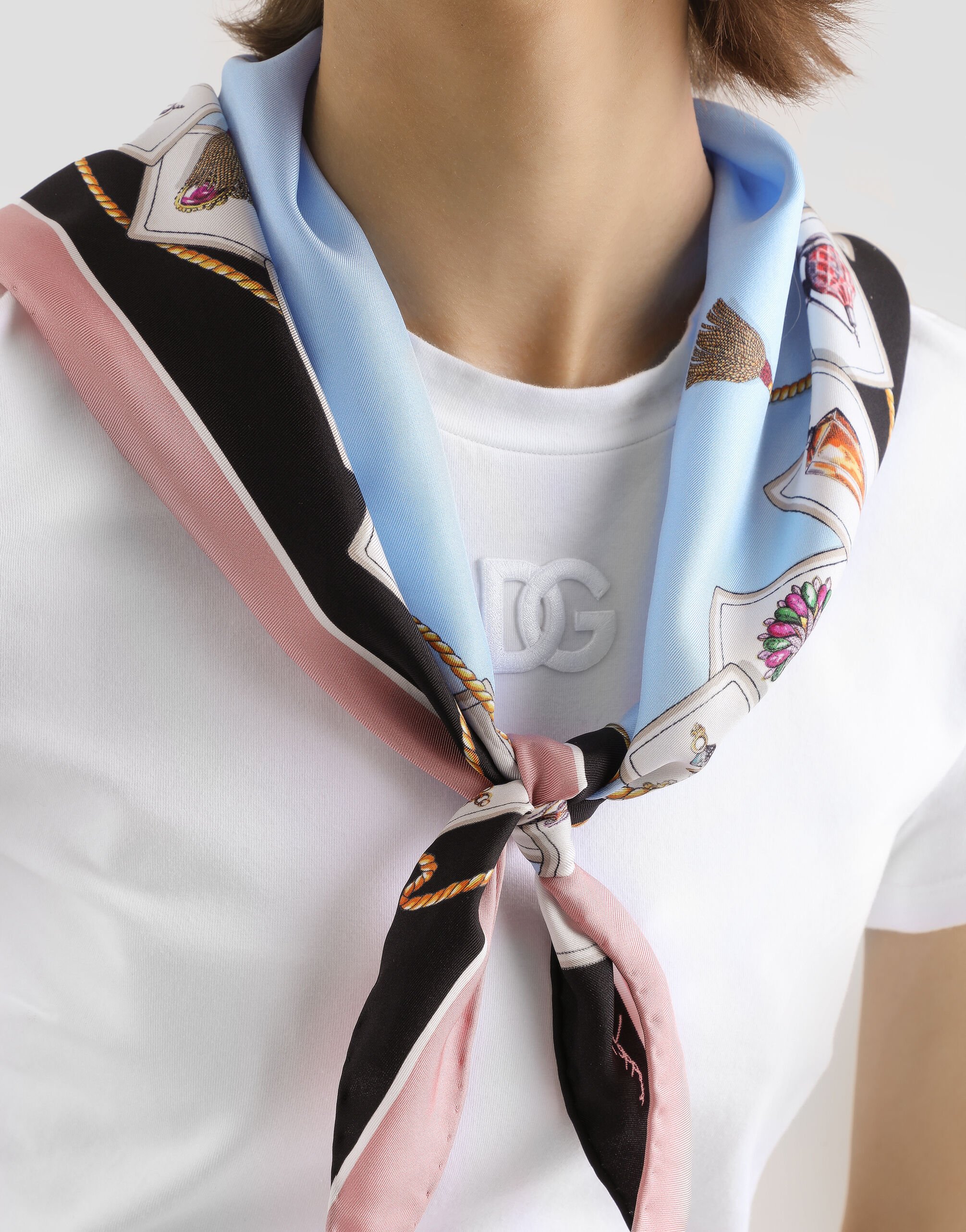 Jersey t-shirt with printed scarf in White for Women
