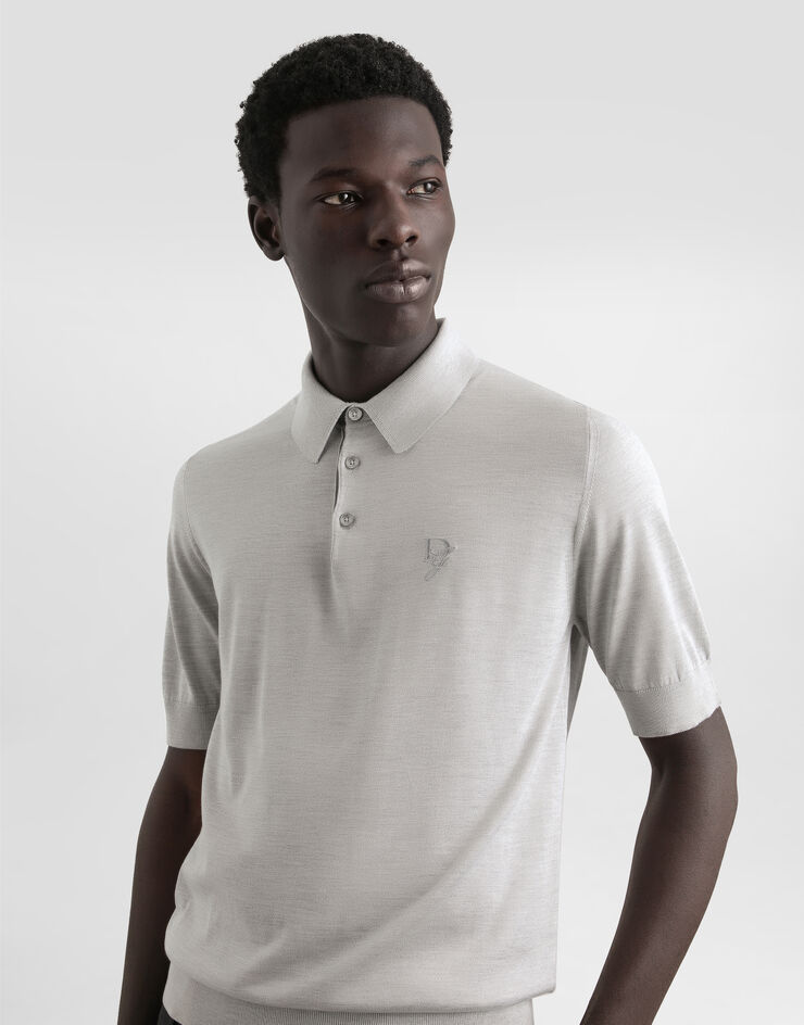 Dolce & Gabbana Silk polo-shirt with logo embroidery Grey GXZ02ZJBSK3