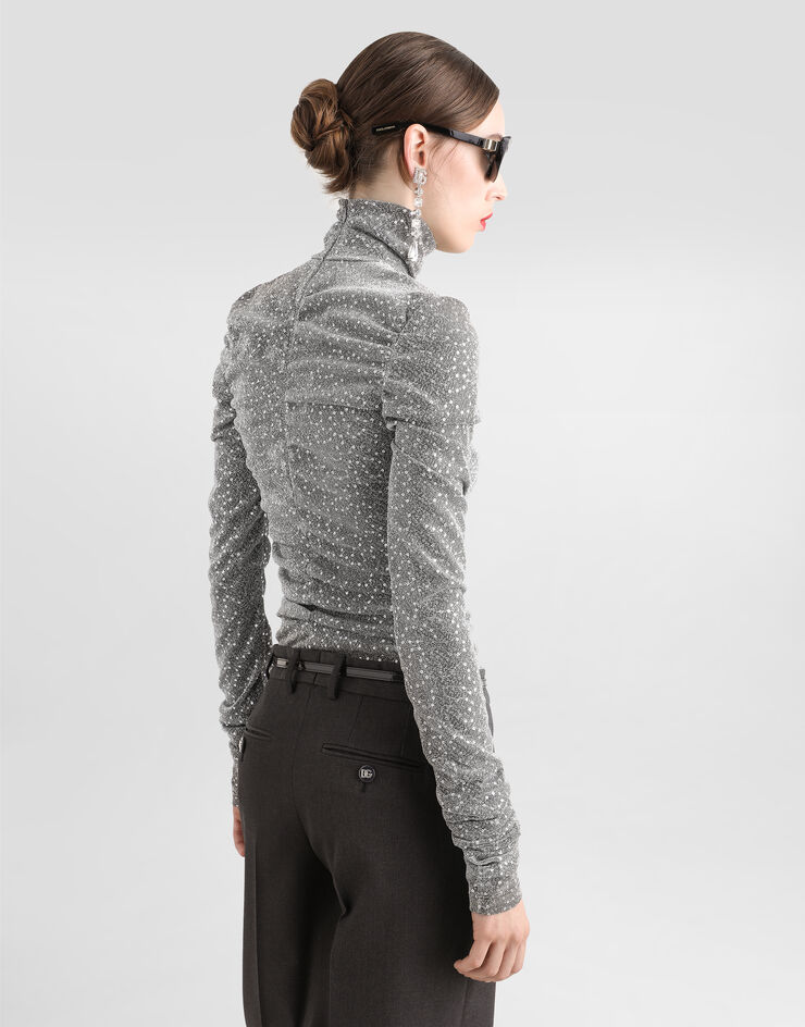 Dolce & Gabbana Draped sequined turtle-neck top Silver F7AL4THLM4U