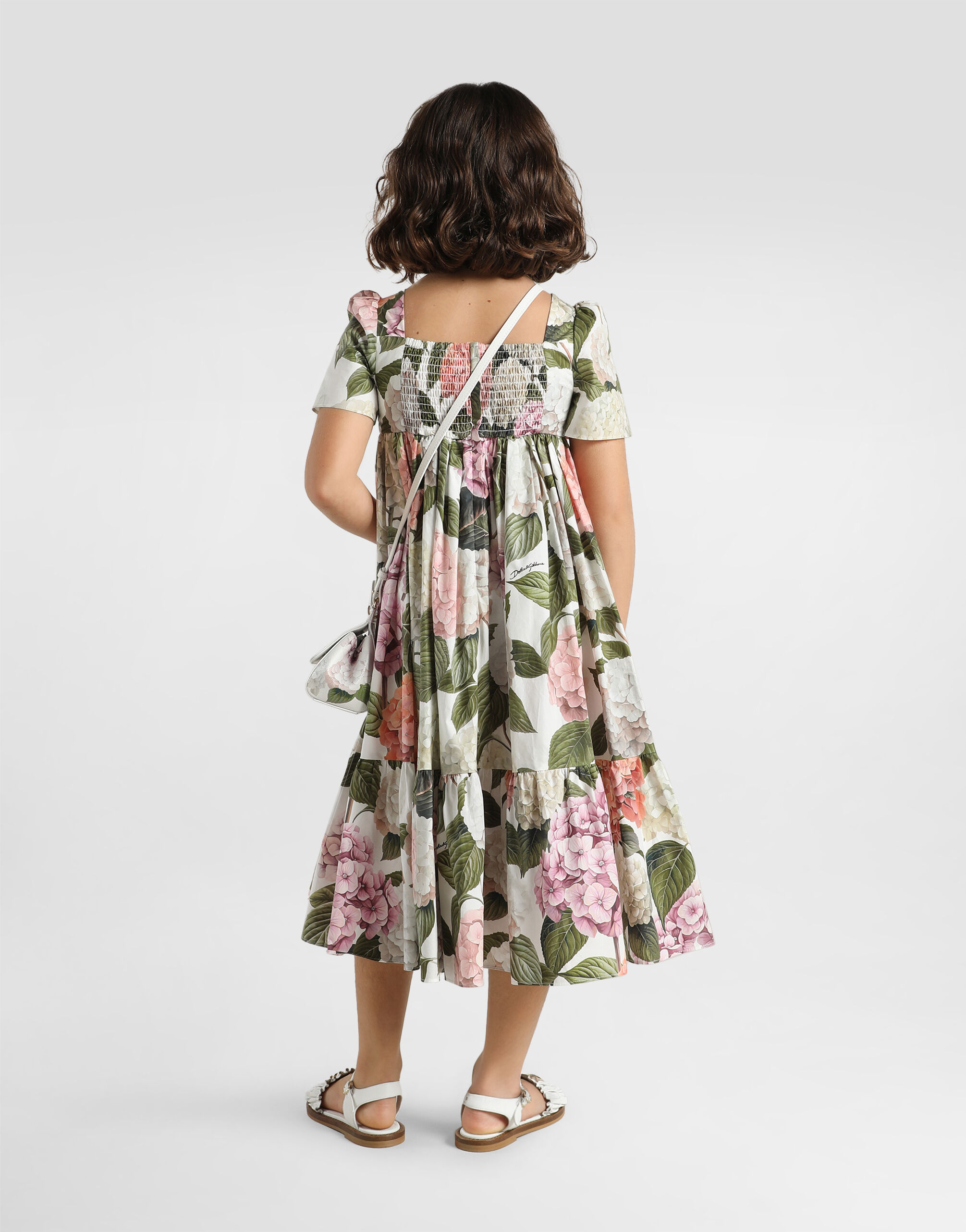 Hydrangea-print poplin dress in Multicolor for Girls