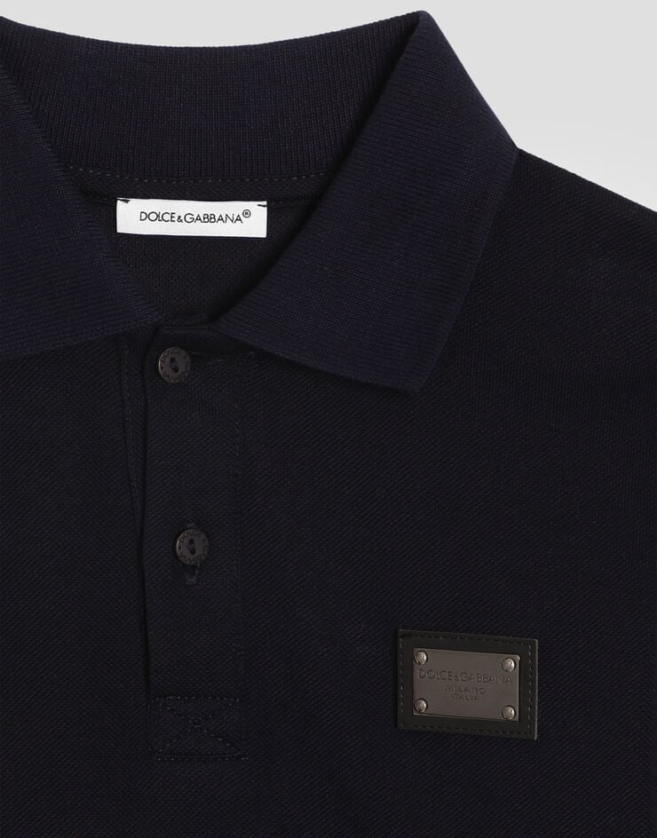 DolceGabbanaSpa Piqué polo-shirt with logo tag Blue L4JTCXG7JS1