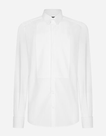Dolce & Gabbana Smokinghemd Gold Baumwollpopeline Weiss G5EN2TGG145