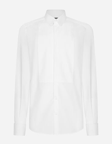 Dolce & Gabbana Cotton poplin Gold-fit tuxedo shirt Silver WNG101W0001