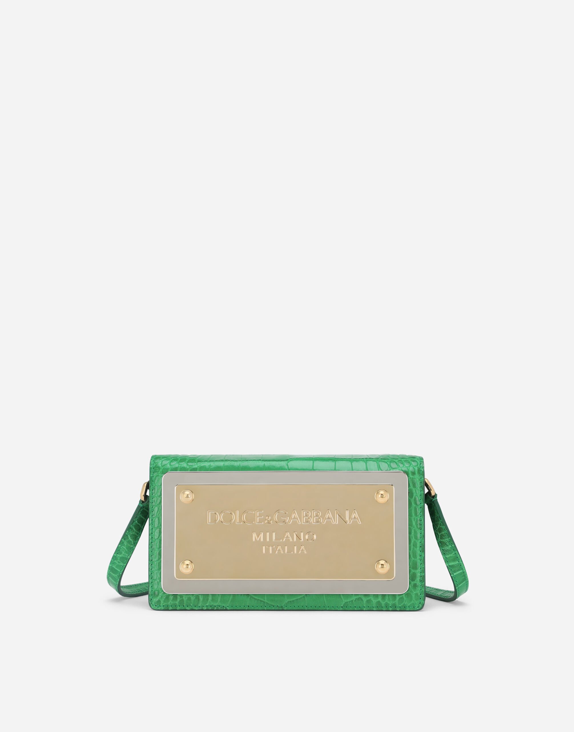 Dolce & Gabbana Phone bag with branded maxi-plate Green BB6711AV893