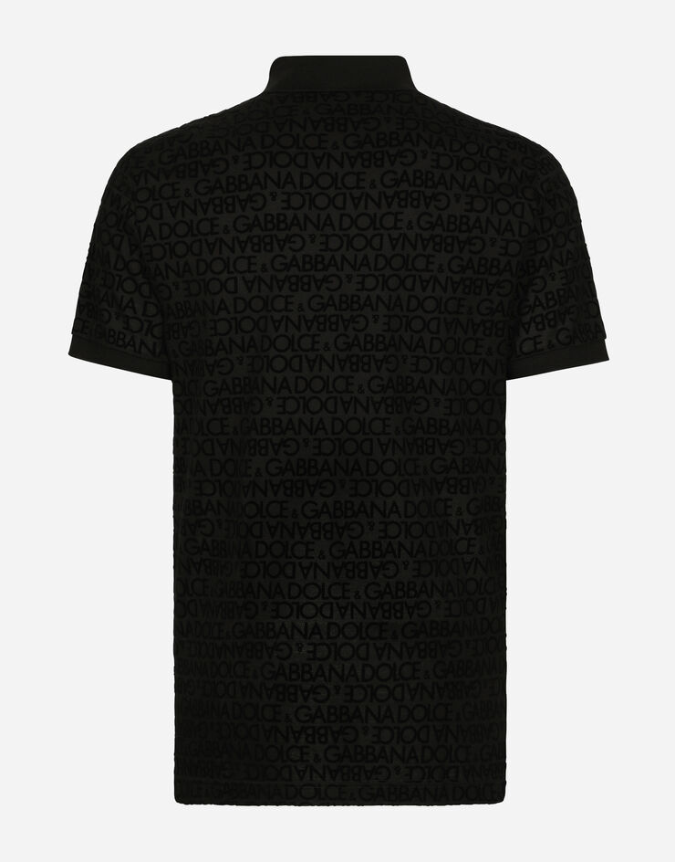Dolce&Gabbana Piqué polo-shirt with flocked Dolce&Gabbana logo Black G8PT0TG7KV1