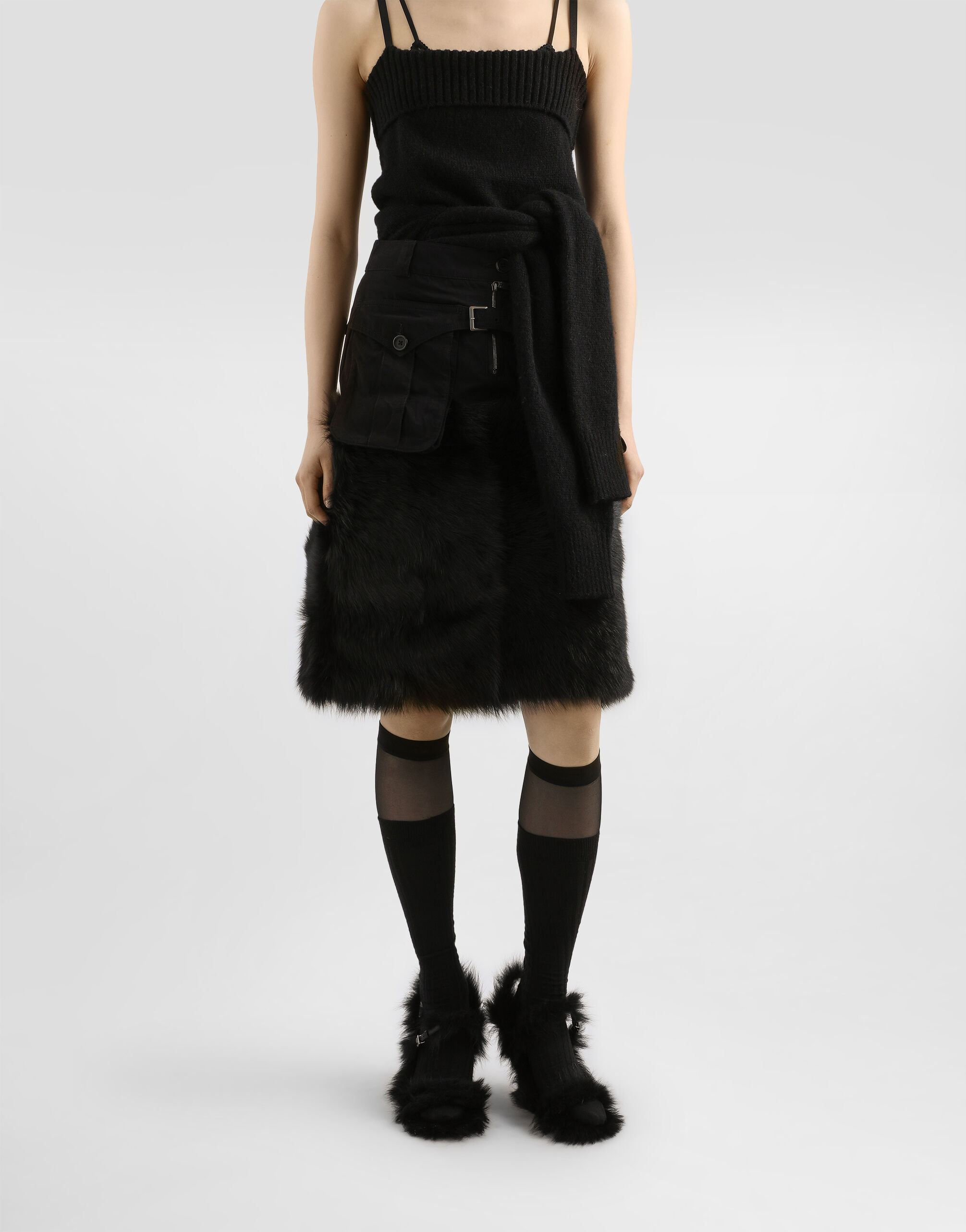 Midi skirt with fur - thumbnail 6