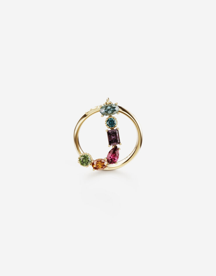 Dolce & Gabbana Rainbow alphabet J ring in yellow gold with multicolor fine gems Gold WRMR1GWMIXJ